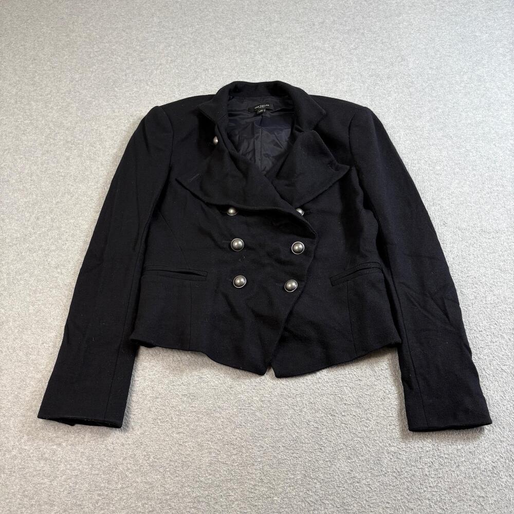 Ann Taylor Wool Blazer Womens 10 Black Double Breasted Whimsy Goth Academia
